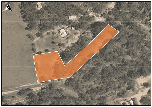 An aerial image outling the land for sale at Maldon lot 16